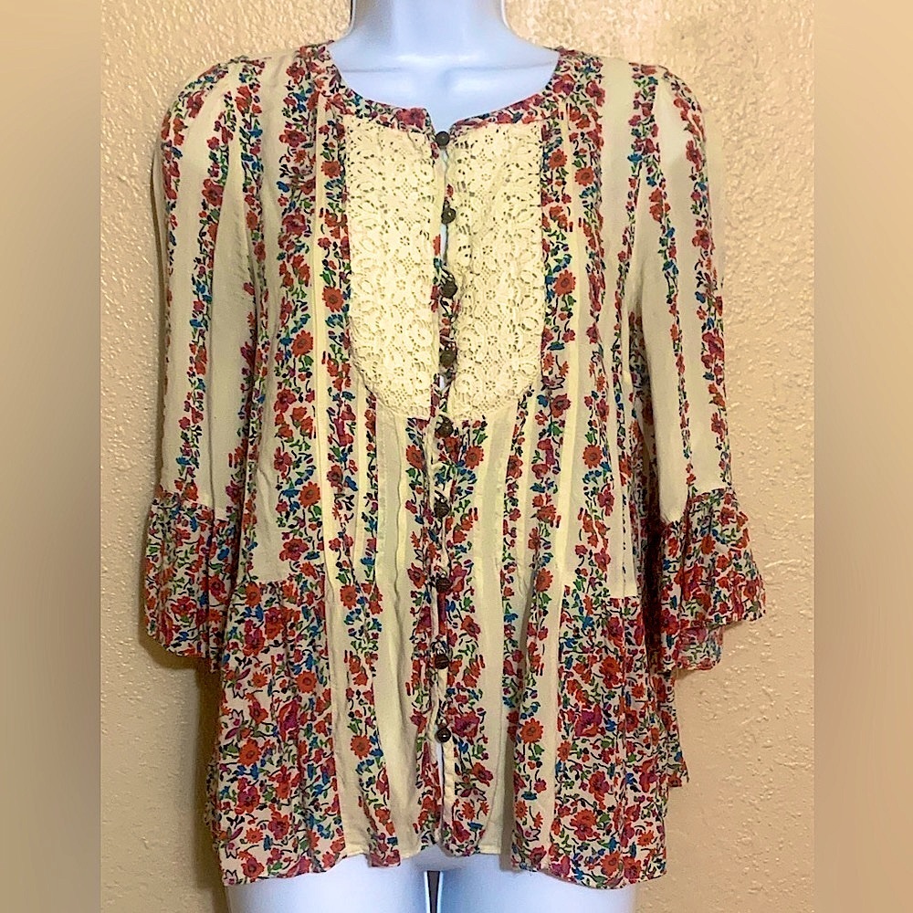 MAEVE by ANTHROPOLOGIE Floral Long Button Down Blouse SZ US 6